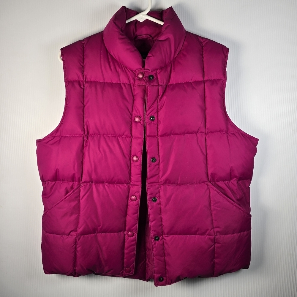 NWOT Lands' End Womens Goose Down Puffer Vest Fuchsia Pink Snap-Button Close L